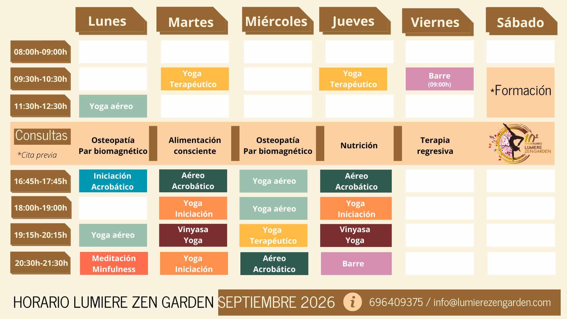Horario de clases de yoga en Córdoba septiembre